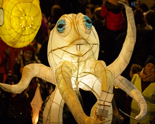 Illuminated octopus puppet by Small World Theatre, Cardigan